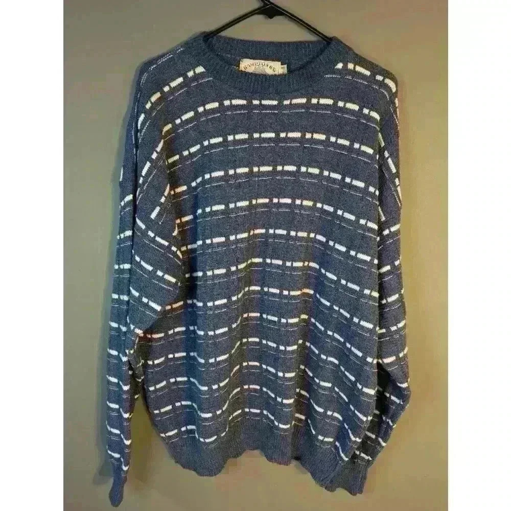 Hampton Bay Trading Co. Sweater XL Blue 90s vintage 3d blue and white